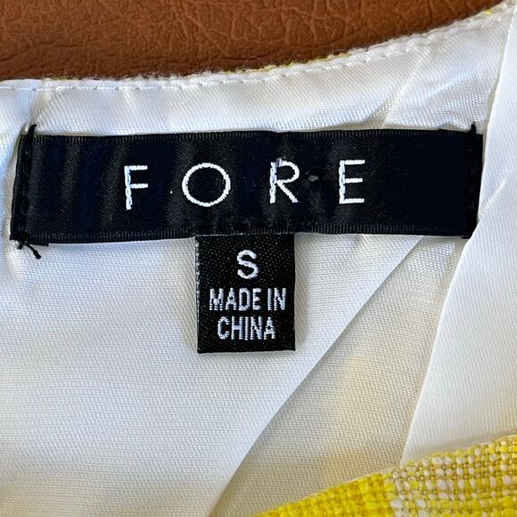 Fore Yellow White Checkered Tweed Crop Shirt Full Zip Back Lined Small Retro - Picture 5 of 8